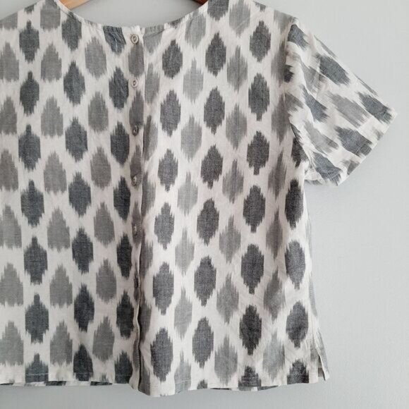 FABINDIA | 100% Cotton Boxy Bead Embroidered Ikat Crop Top Gray Sz M - Picture 10 of 13